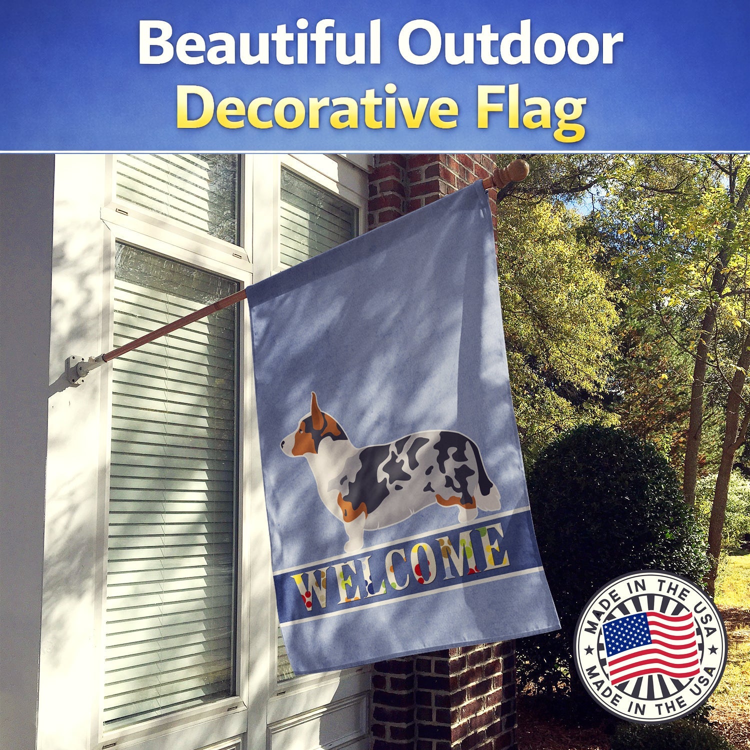 Welsh Corgi Cardigan Welcome House Flag 28x40 Porch Sleeve Pole Decorative Outside Yard Banner Artwork Wall Hanging, Polyester
