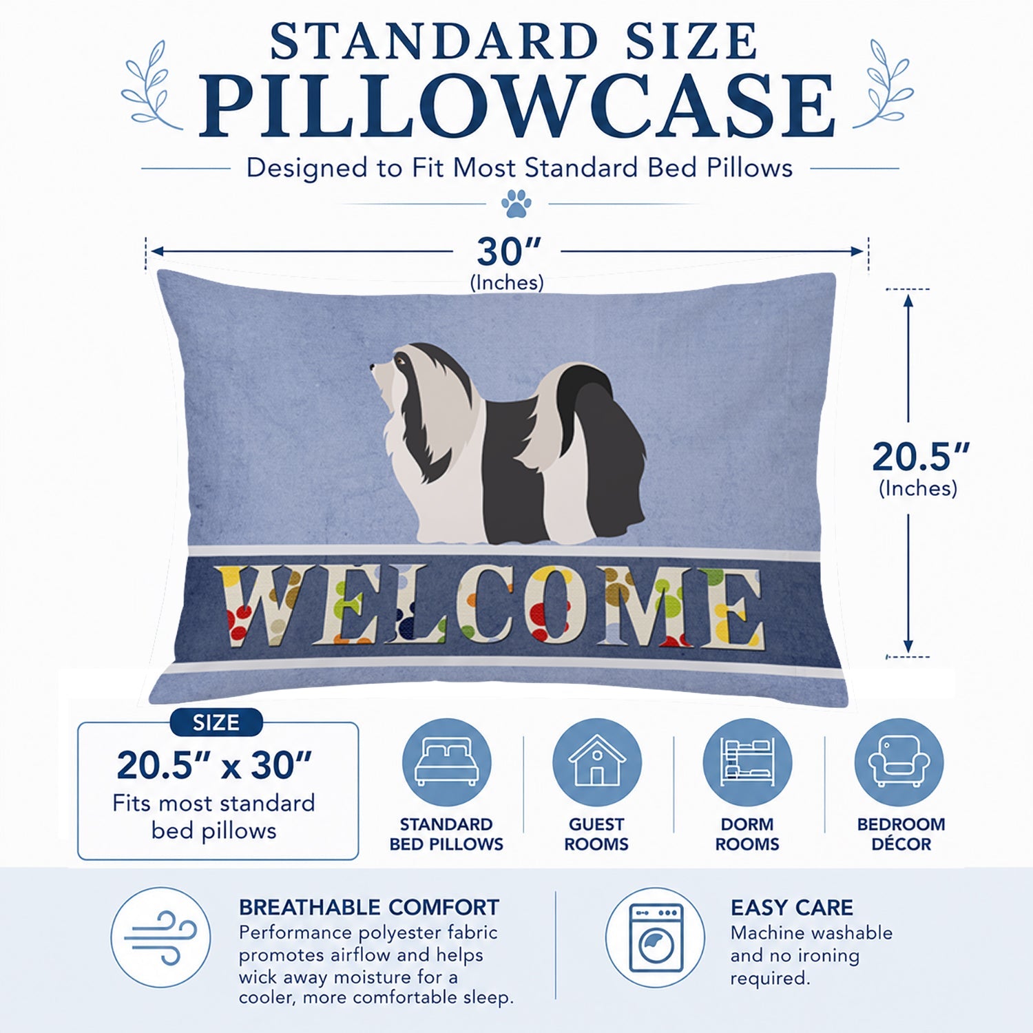 Havanese Welcome Standard Pillowcase Lightweight Super Soft Easy Care Decorative Artwork Pillowcase, Standard