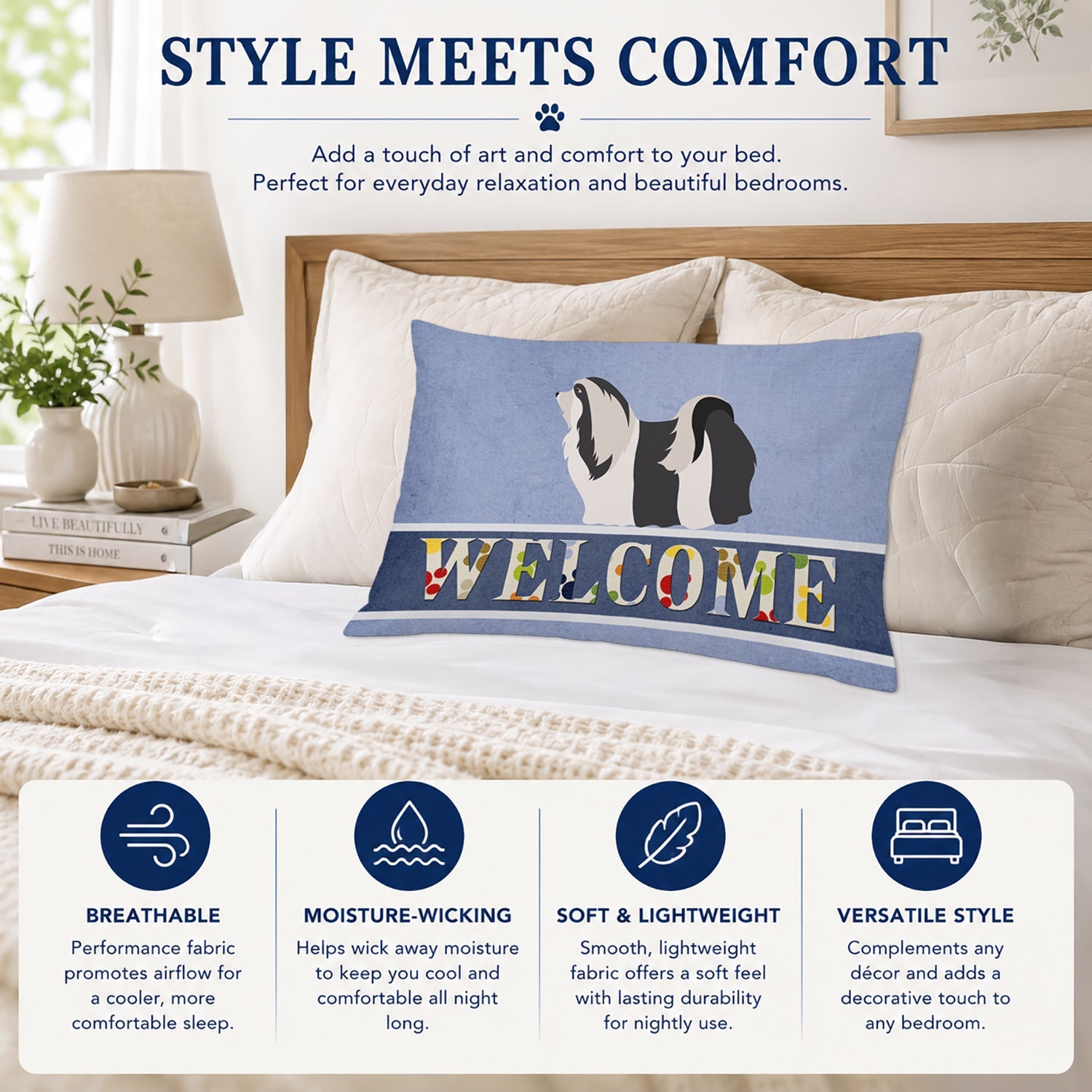 Havanese Welcome Standard Pillowcase Lightweight Super Soft Easy Care Decorative Artwork Pillowcase, Standard
