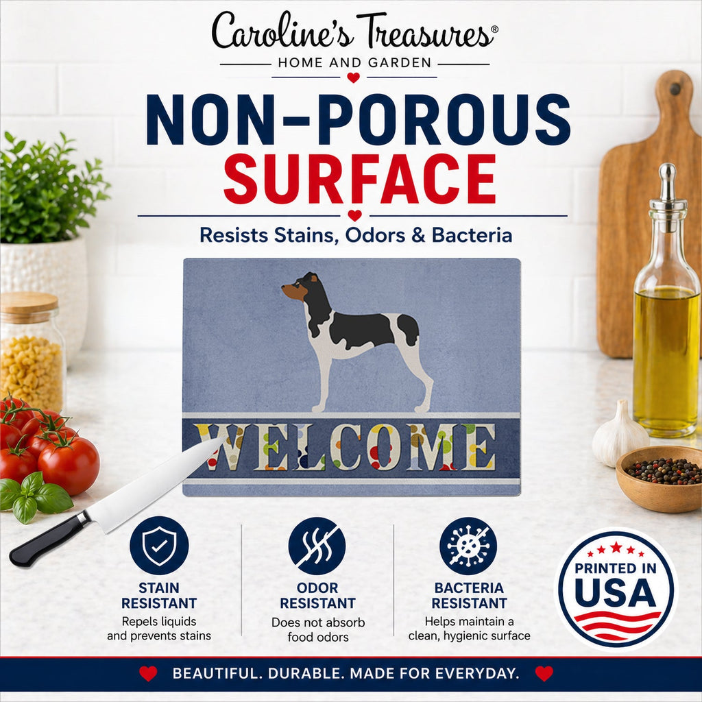 Brazilian Terrier Welcome Cutting Board Tempered Glass Kitchen Cutting Surface, Heat Resistant Chopping, Non-Slip Feet, Food Prep & Serving
