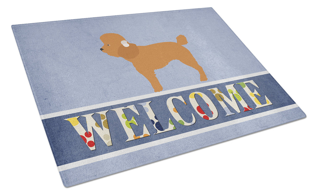 Toy Poodle Welcome Cutting Board Tempered Glass Kitchen Cutting Surface, Heat Resistant Chopping, Non-Slip Feet, Food Prep & Serving