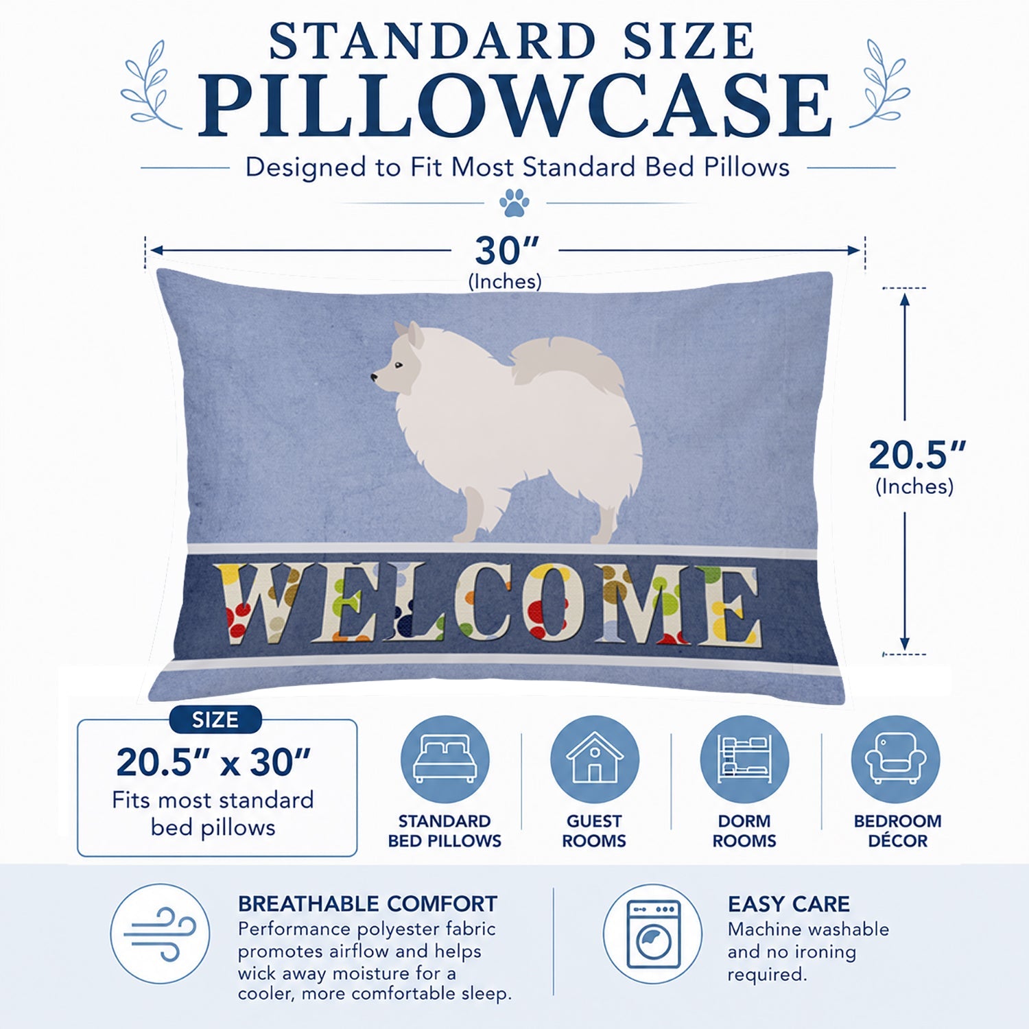 German Spitz Welcome Standard Pillowcase Lightweight Super Soft Easy Care Decorative Artwork Pillowcase, Standard