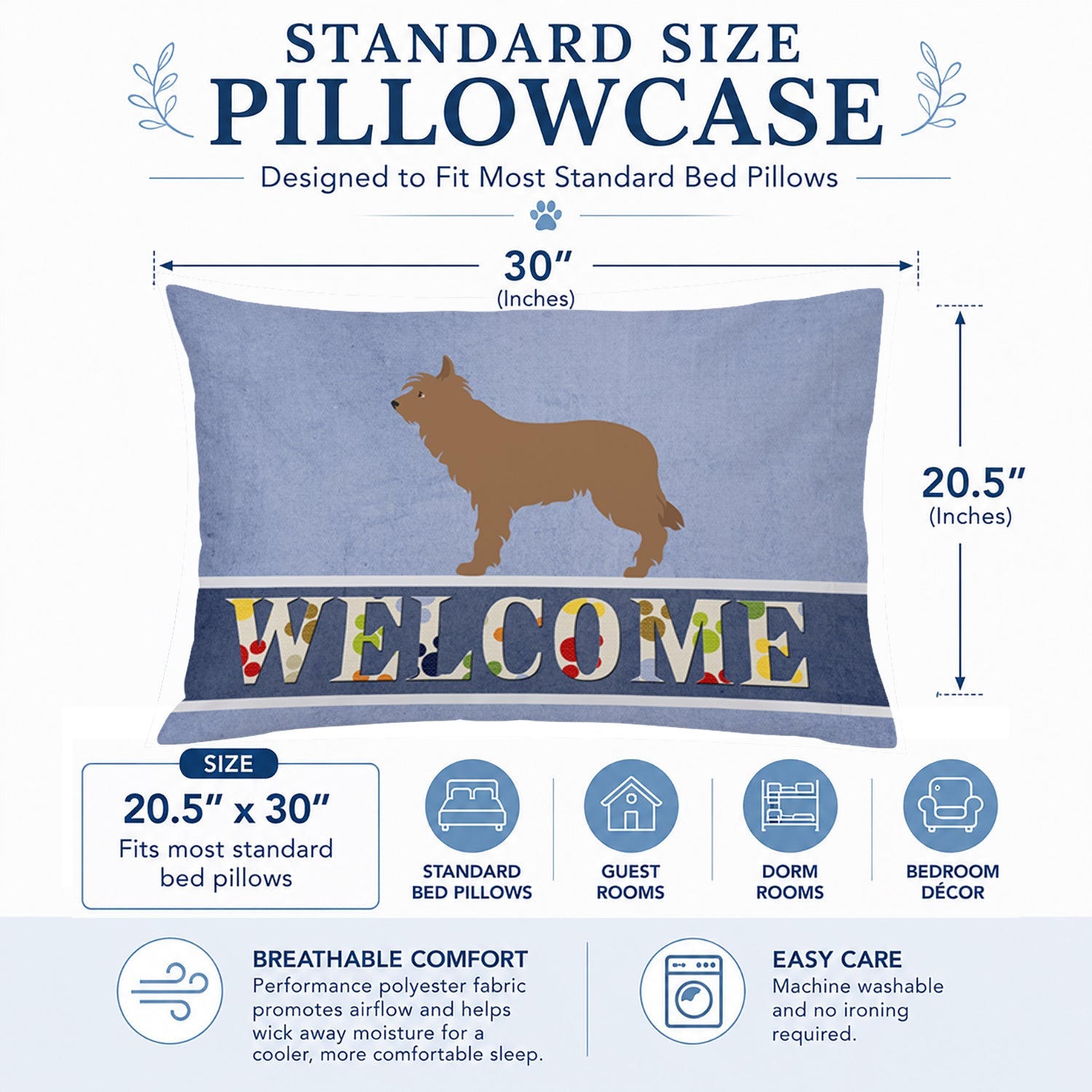 Berger Picard Welcome Standard Pillowcase Lightweight Super Soft Easy Care Decorative Artwork Pillowcase, Standard