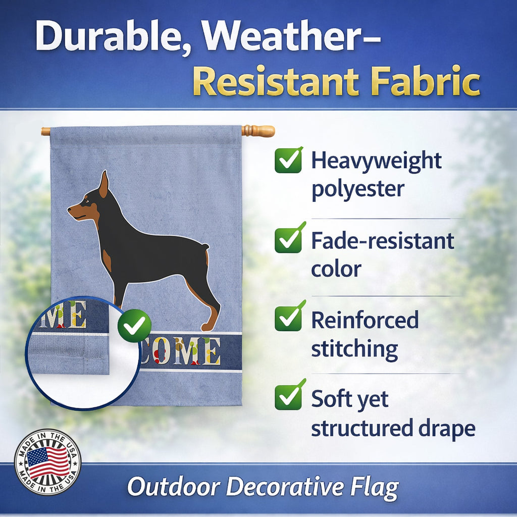 Miniature Pinscher Welcome House Flag 28x40 Porch Sleeve Pole Decorative Outside Yard Banner Artwork Wall Hanging, Polyester