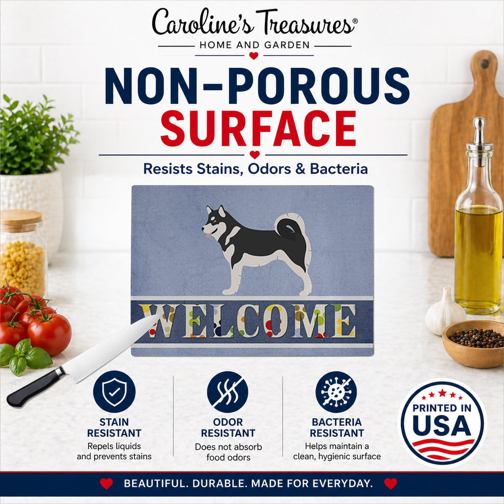 Alaskan Malamute Welcome Cutting Board Tempered Glass Kitchen Cutting Surface, Heat Resistant Chopping, Non-Slip Feet, Food Prep & Serving