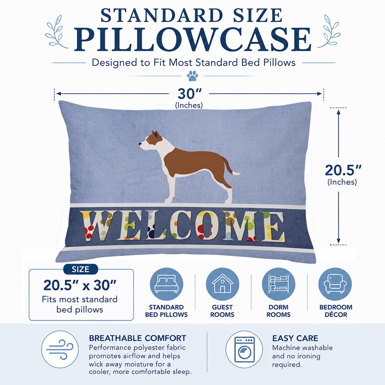 Pit Bull Terrier Welcome Standard Pillowcase Lightweight Super Soft Easy Care Decorative Artwork Pillowcase, Standard