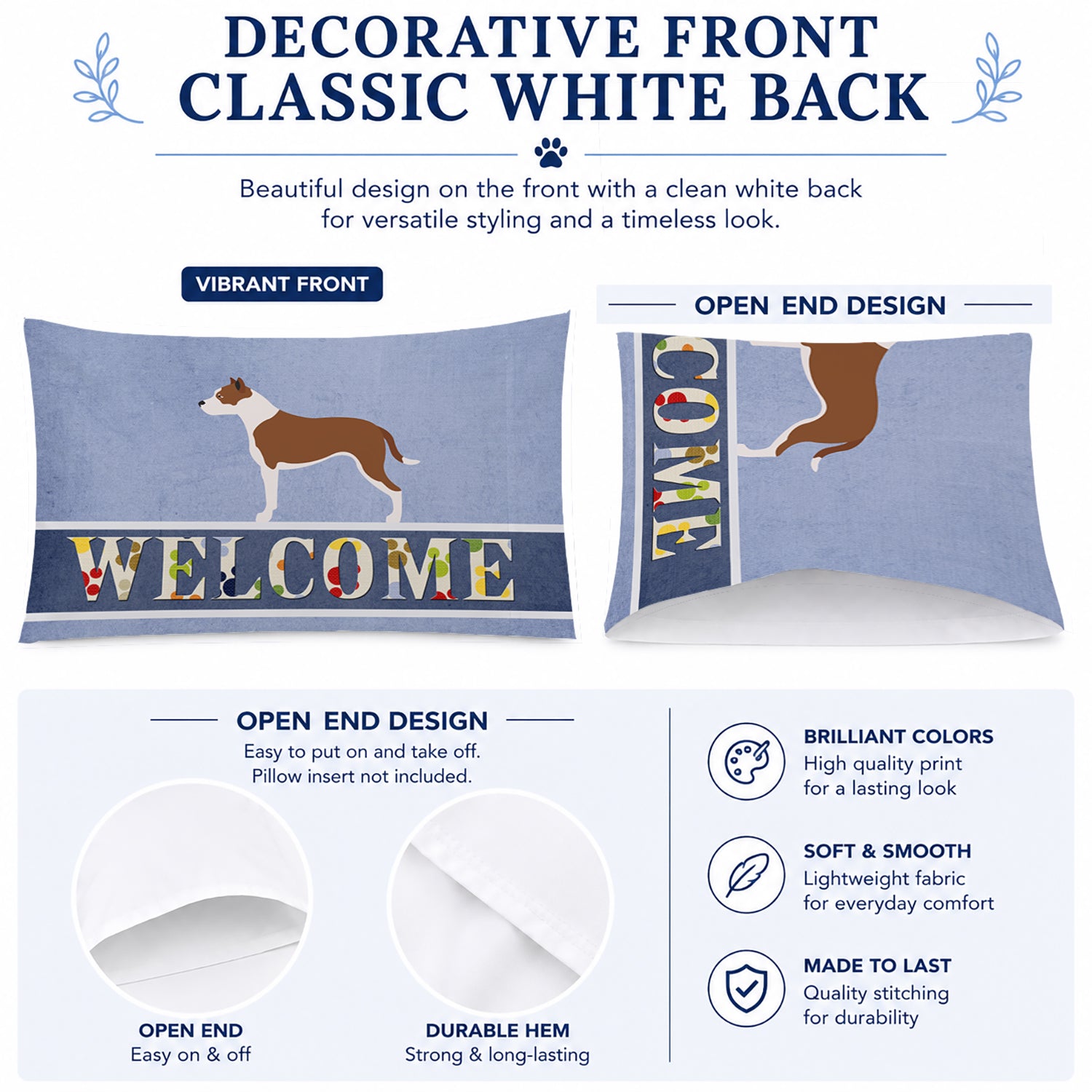 Pit Bull Terrier Welcome Standard Pillowcase Lightweight Super Soft Easy Care Decorative Artwork Pillowcase, Standard