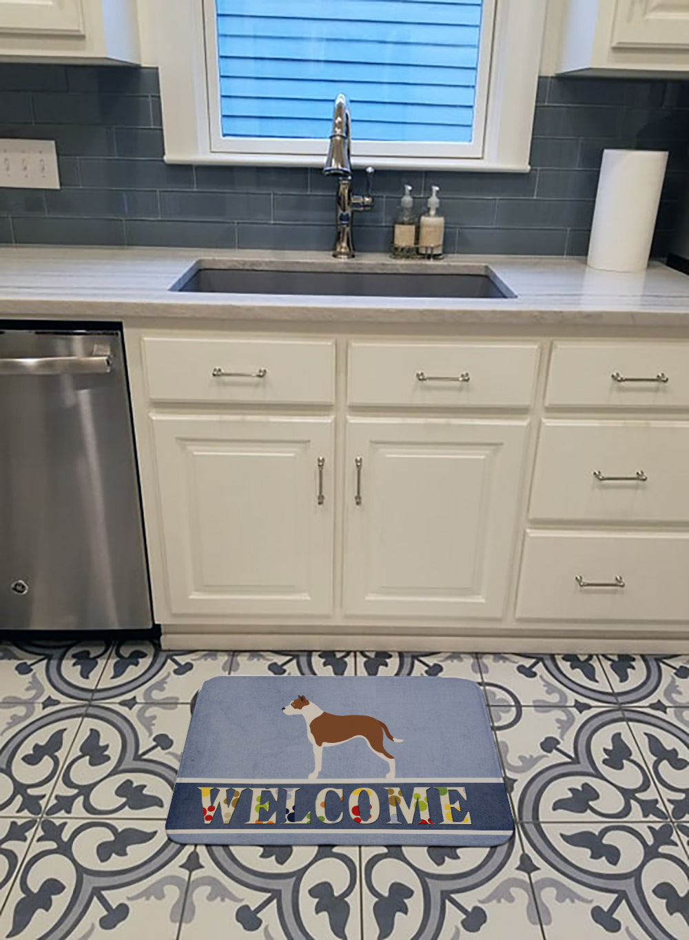 Pit Bull Terrier Welcome Memory Foam Kitchen Mat Machine Washable Anti-Fatigue Cushion Comfort Bath or Kitchen Rug