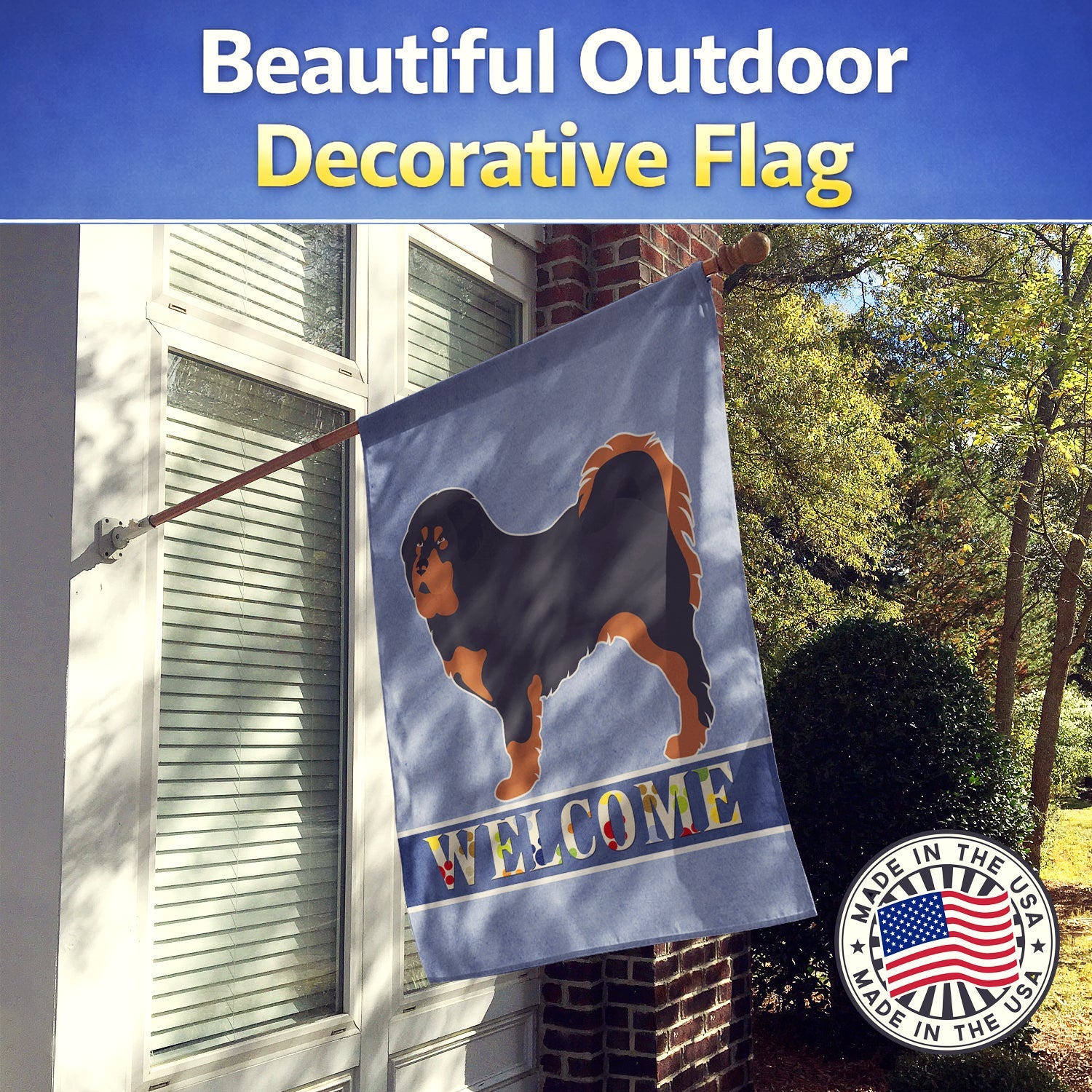 Tibetan Mastiff Welcome House Flag 28x40 Porch Sleeve Pole Decorative Outside Yard Banner Artwork Wall Hanging, Polyester