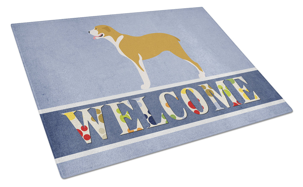 Belgium Mastiff Welcome Cutting Board Tempered Glass Kitchen Cutting Surface, Heat Resistant Chopping, Non-Slip Feet, Food Prep & Serving