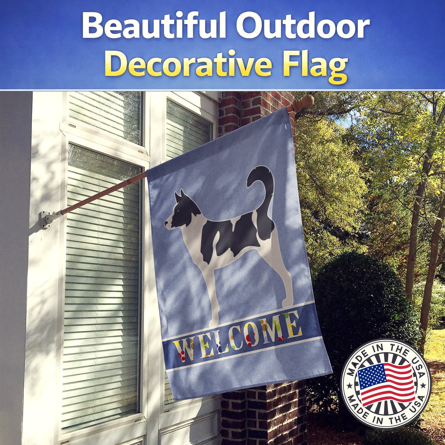 Canaan Dog Welcome House Flag 28x40 Porch Sleeve Pole Decorative Outside Yard Banner Artwork Wall Hanging, Polyester