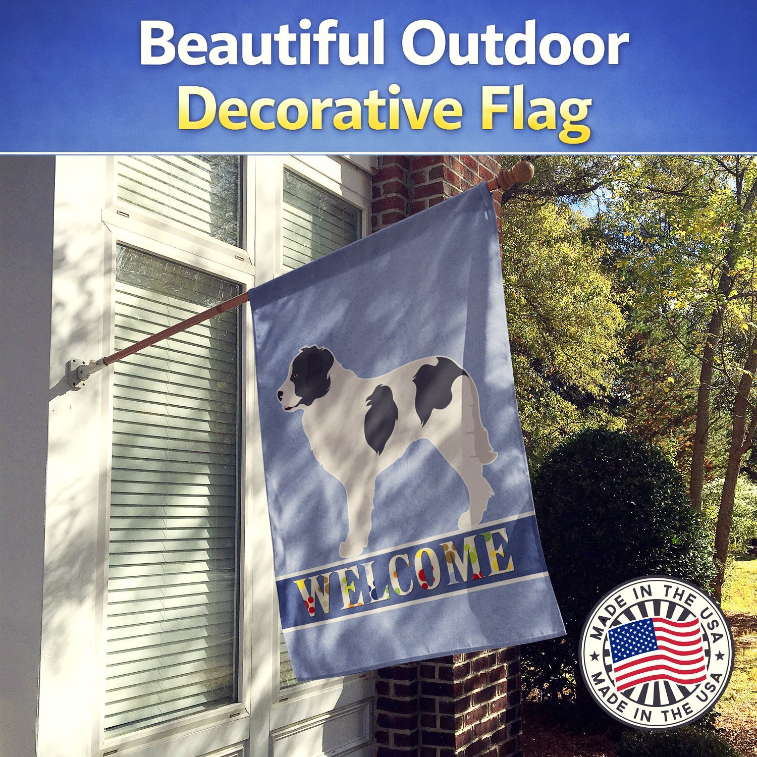 Landseer Welcome House Flag 28x40 Porch Sleeve Pole Decorative Outside Yard Banner Artwork Wall Hanging, Polyester
