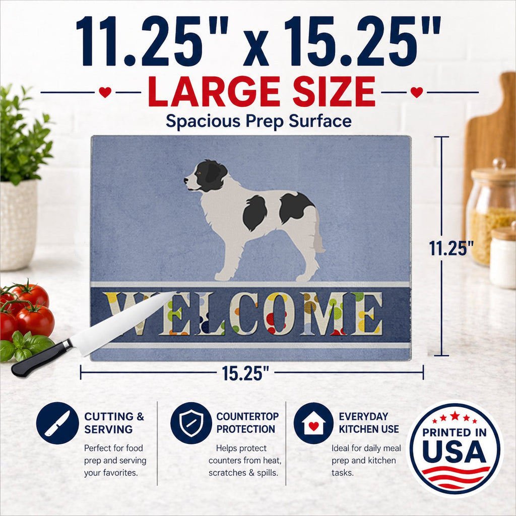 Landseer Welcome Cutting Board Tempered Glass Kitchen Cutting Surface, Heat Resistant Chopping, Non-Slip Feet, Food Prep & Serving