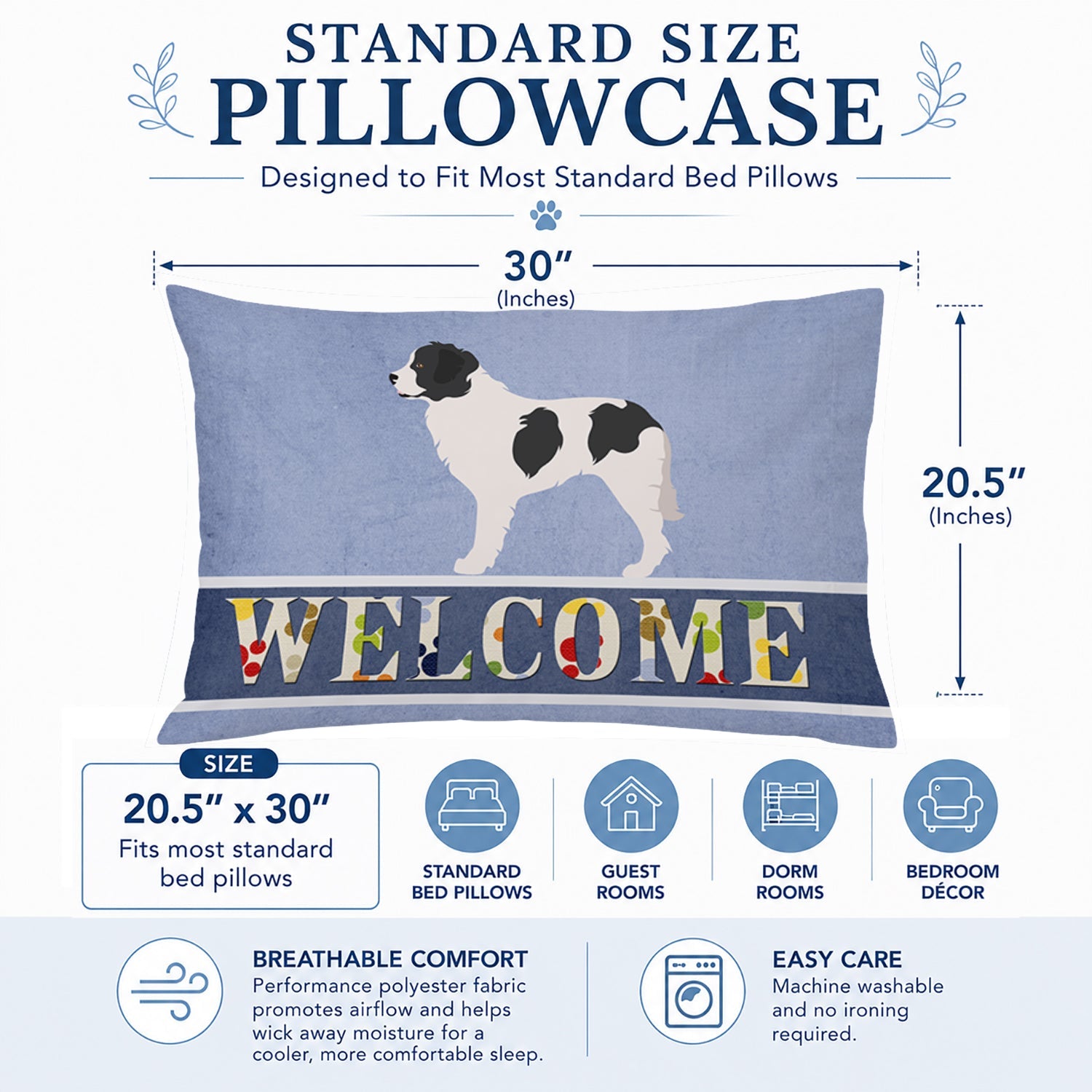 Landseer Welcome Standard Pillowcase Lightweight Super Soft Easy Care Decorative Artwork Pillowcase, Standard