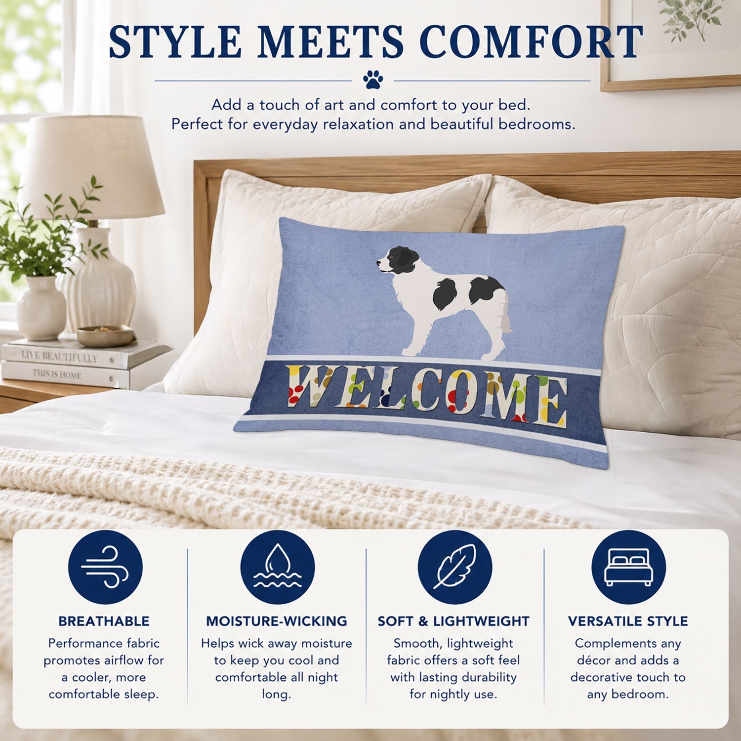 Landseer Welcome Standard Pillowcase Lightweight Super Soft Easy Care Decorative Artwork Pillowcase, Standard