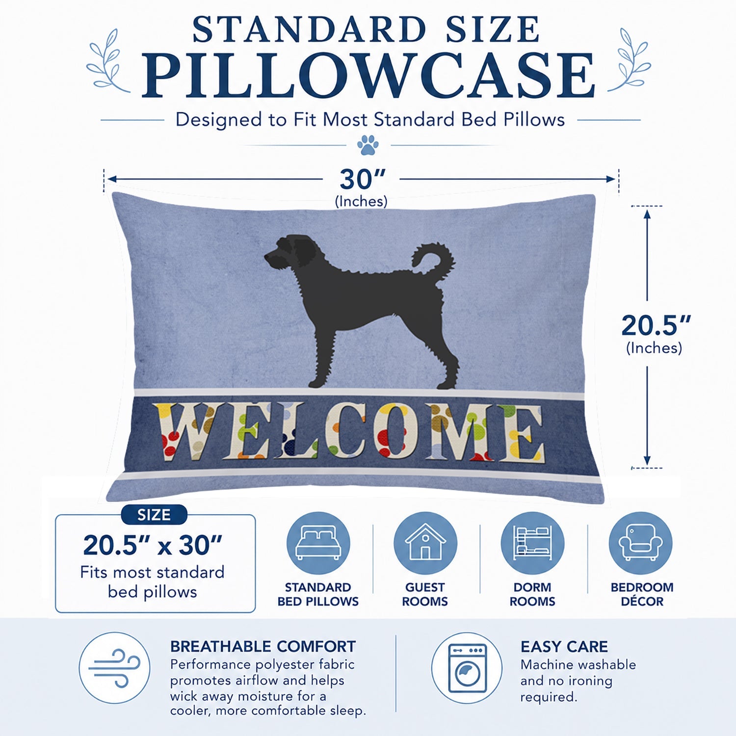 Labradoodle Welcome Standard Pillowcase Lightweight Super Soft Easy Care Decorative Artwork Pillowcase, Standard