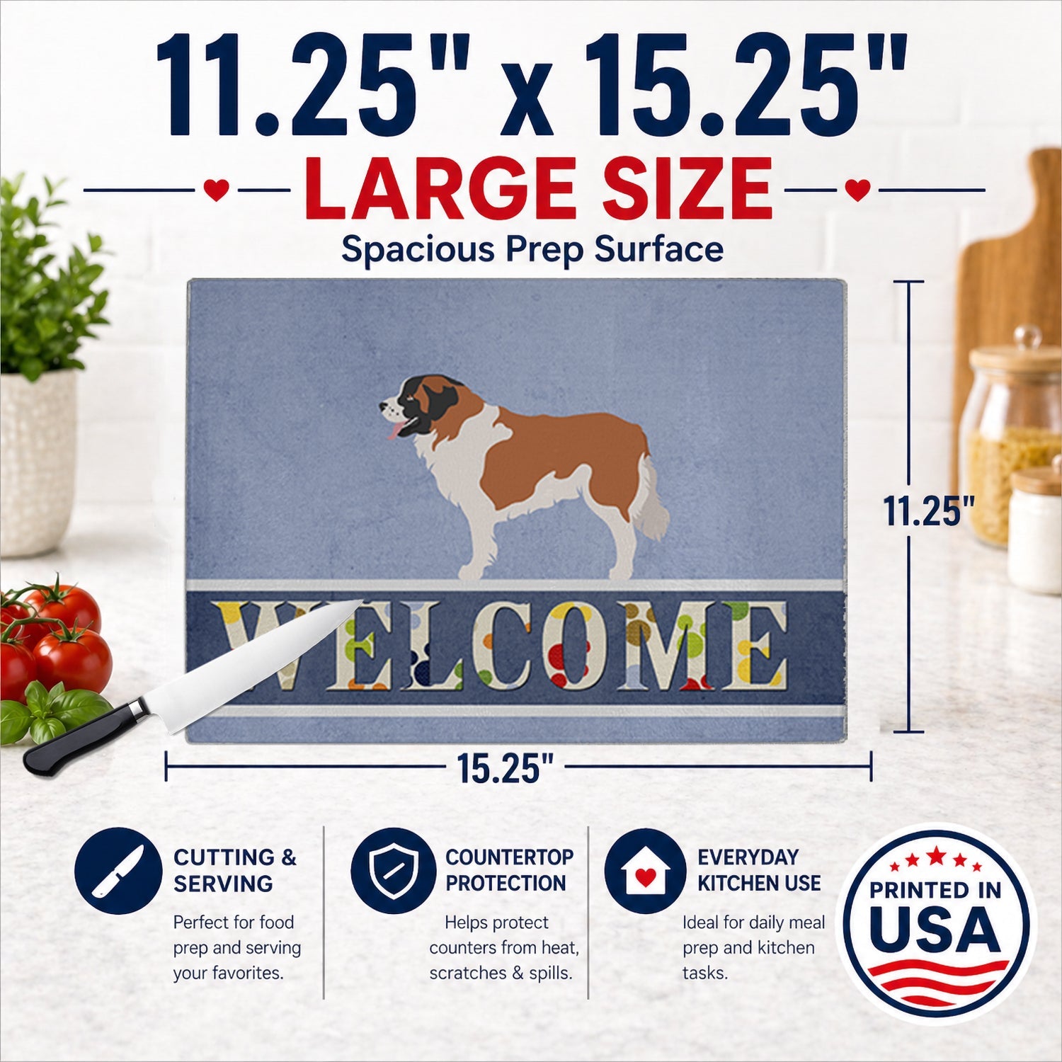 Moscow Watchdog Cutting Board Tempered Glass Kitchen Cutting Surface, Heat Resistant Chopping, Non-Slip Feet, Food Prep & Serving