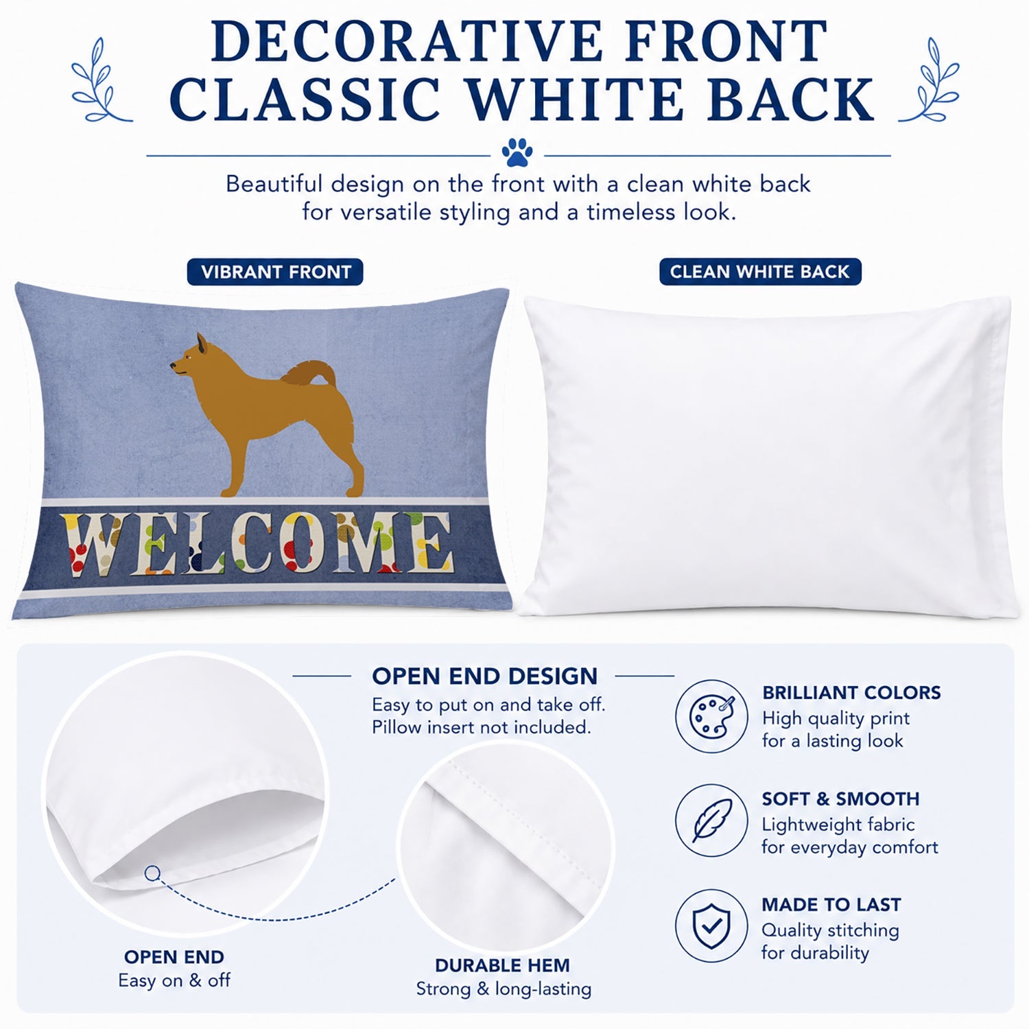 Finnish Spitz Welcome Standard Pillowcase Lightweight Super Soft Easy Care Decorative Artwork Pillowcase, Standard
