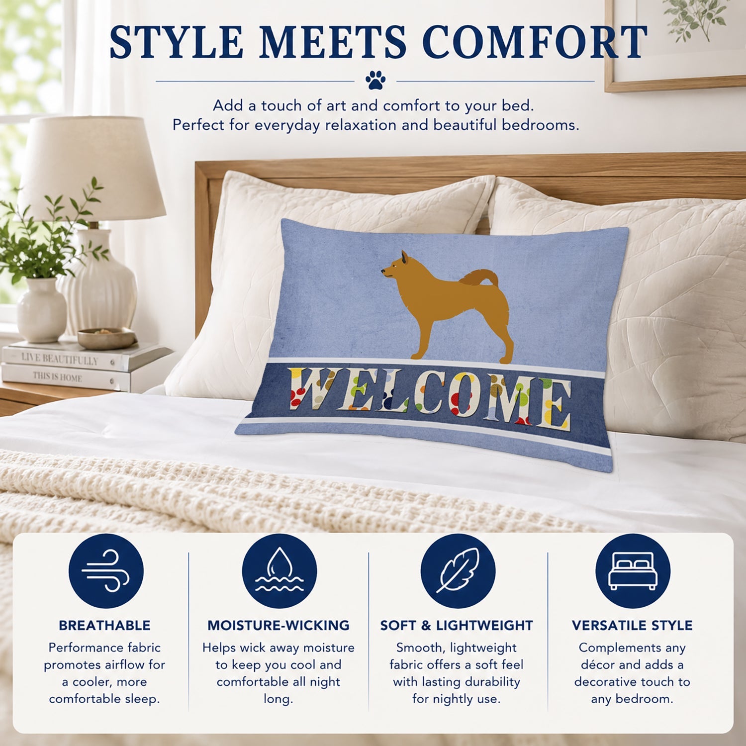Finnish Spitz Welcome Standard Pillowcase Lightweight Super Soft Easy Care Decorative Artwork Pillowcase, Standard