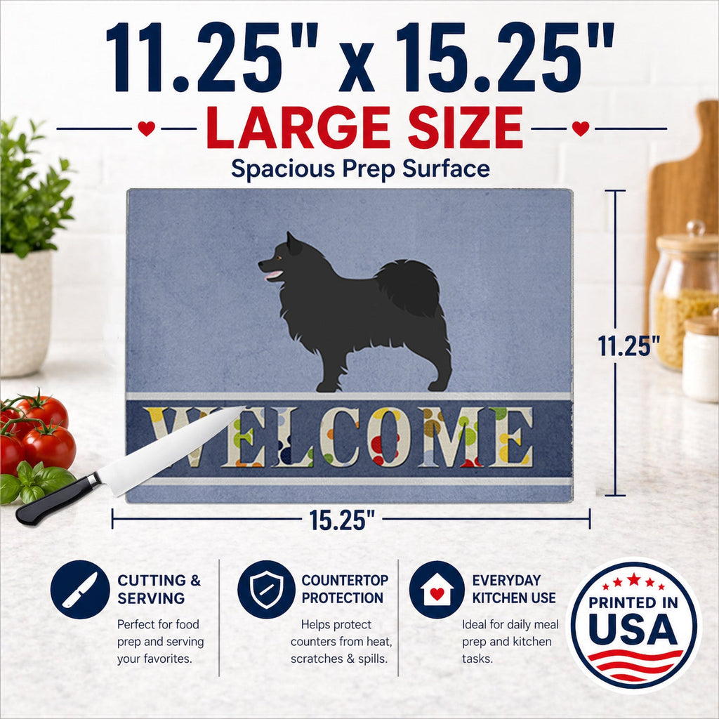 Swedish Lapphund Welcome Cutting Board Tempered Glass Kitchen Cutting Surface, Heat Resistant Chopping, Non-Slip Feet, Food Prep & Serving