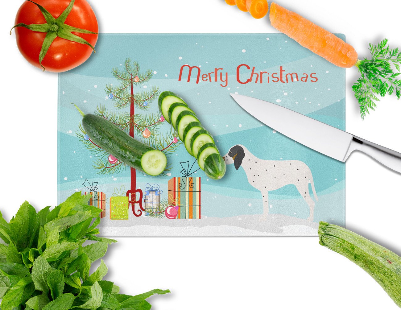 Gascon Saintongeois Christmas Cutting Board Tempered Glass Kitchen Cutting Surface, Heat Resistant Chopping, Non-Slip Feet, Food Prep & Serving
