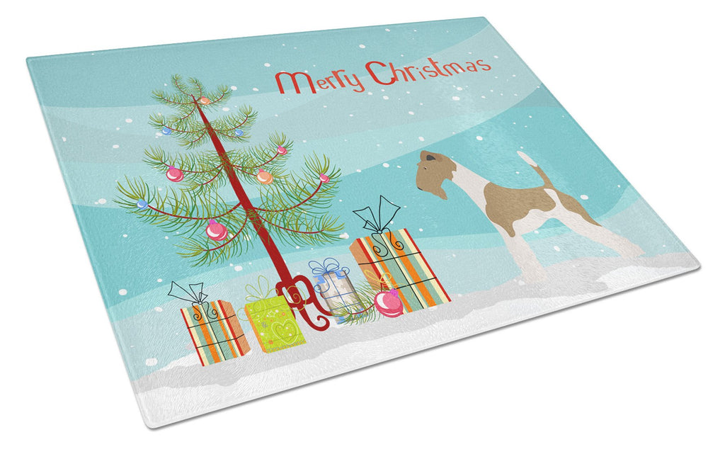 Wire Fox Terrier Christmas Cutting Board Tempered Glass Kitchen Cutting Surface, Heat Resistant Chopping, Non-Slip Feet, Food Prep & Serving
