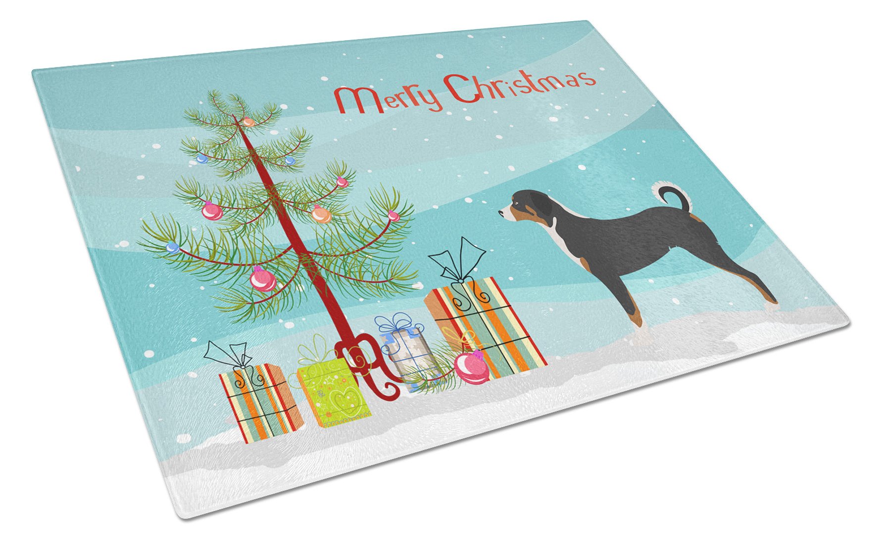 Appenzeller Sennenhund Christmas Cutting Board Tempered Glass Kitchen Cutting Surface, Heat Resistant Chopping, Non-Slip Feet, Food Prep & Serving