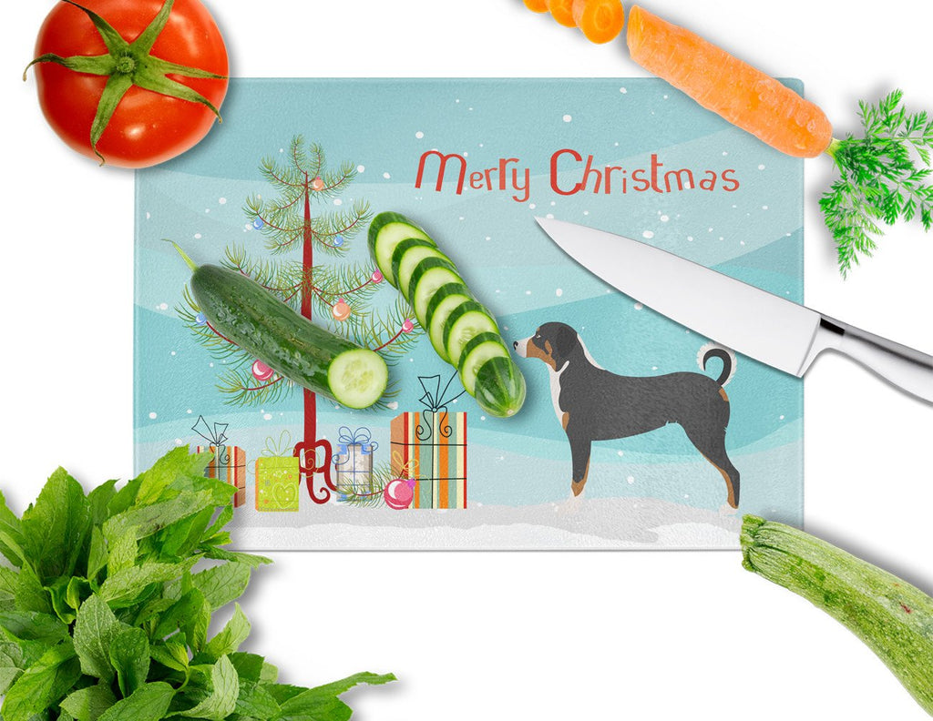 Appenzeller Sennenhund Christmas Cutting Board Tempered Glass Kitchen Cutting Surface, Heat Resistant Chopping, Non-Slip Feet, Food Prep & Serving