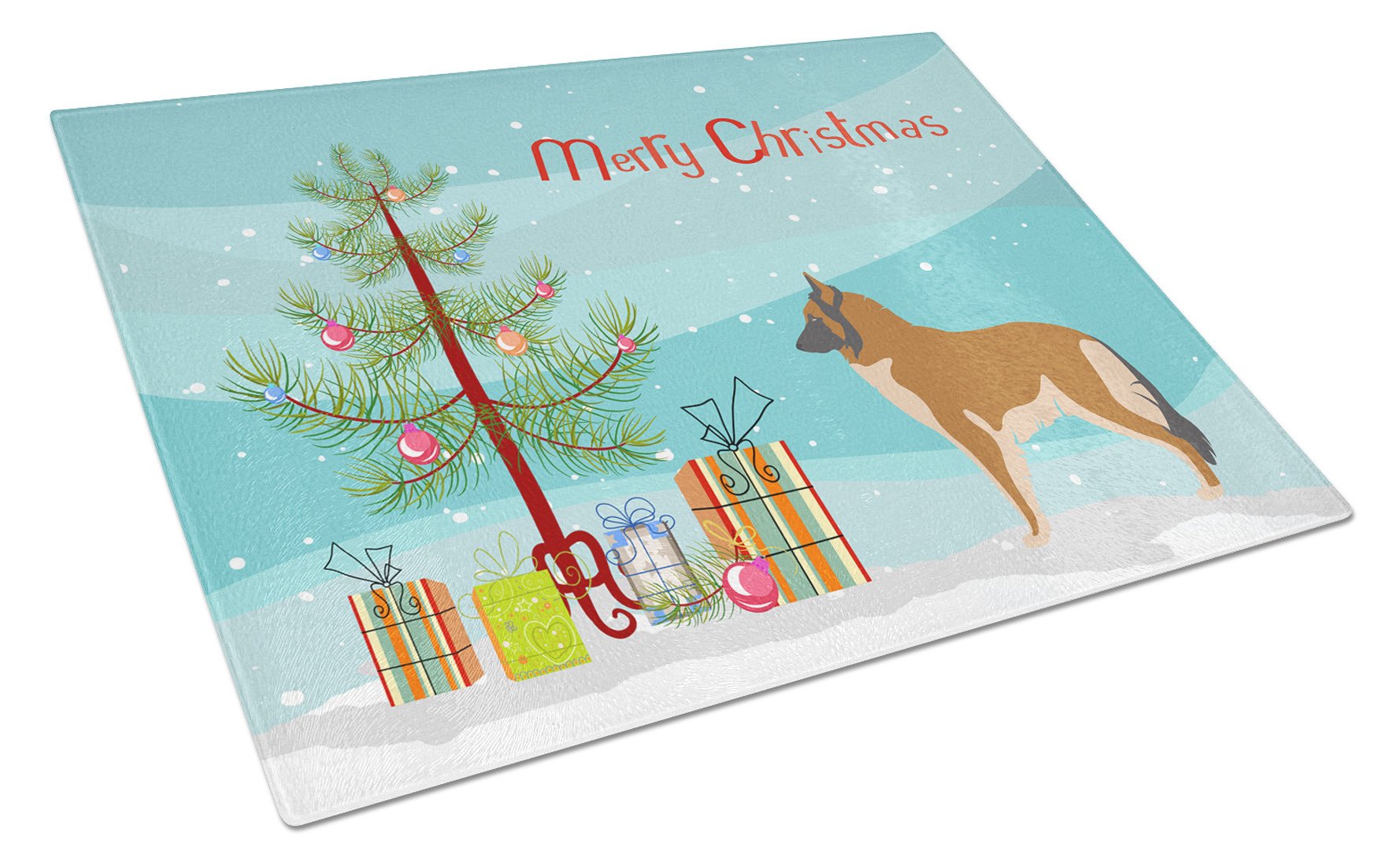 Belgian Tervuren Christmas Cutting Board Tempered Glass Kitchen Cutting Surface, Heat Resistant Chopping, Non-Slip Feet, Food Prep & Serving