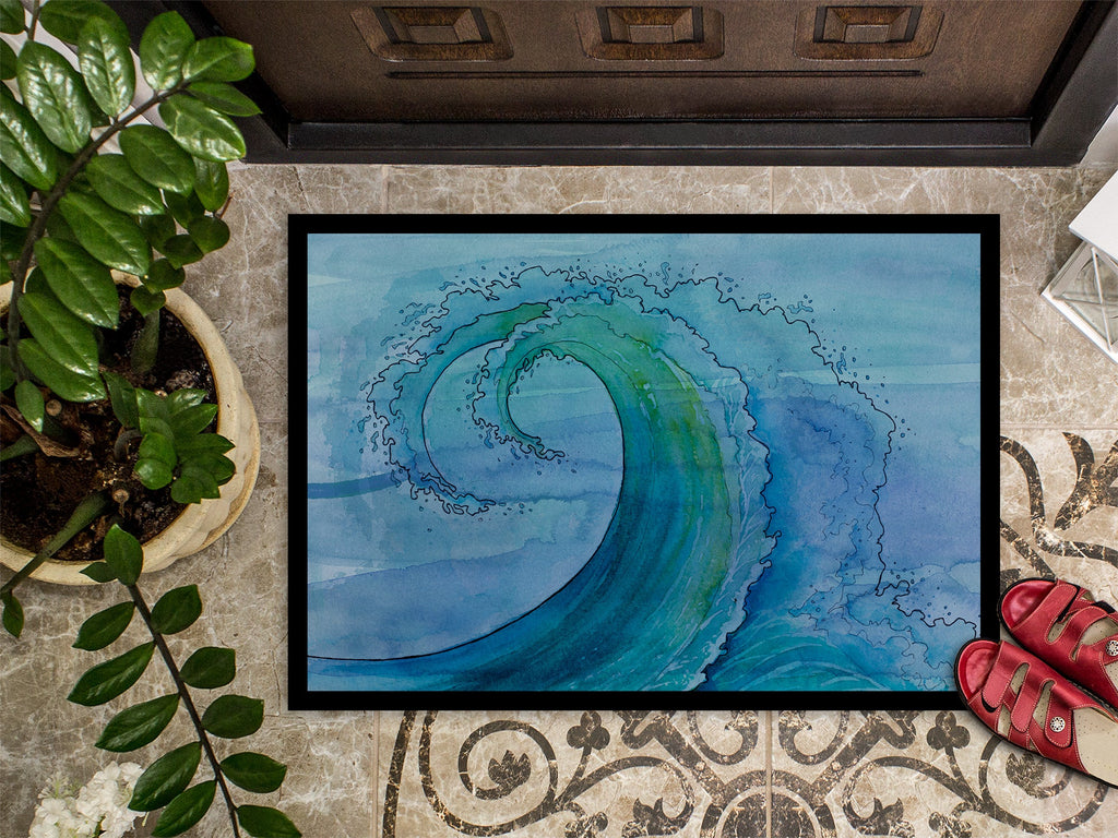 Abstract Wave Doormat Indoor Outdoor 24H X 36W Front Door Mat Rugs for Entryway, Non Slip Washable Low Pile,