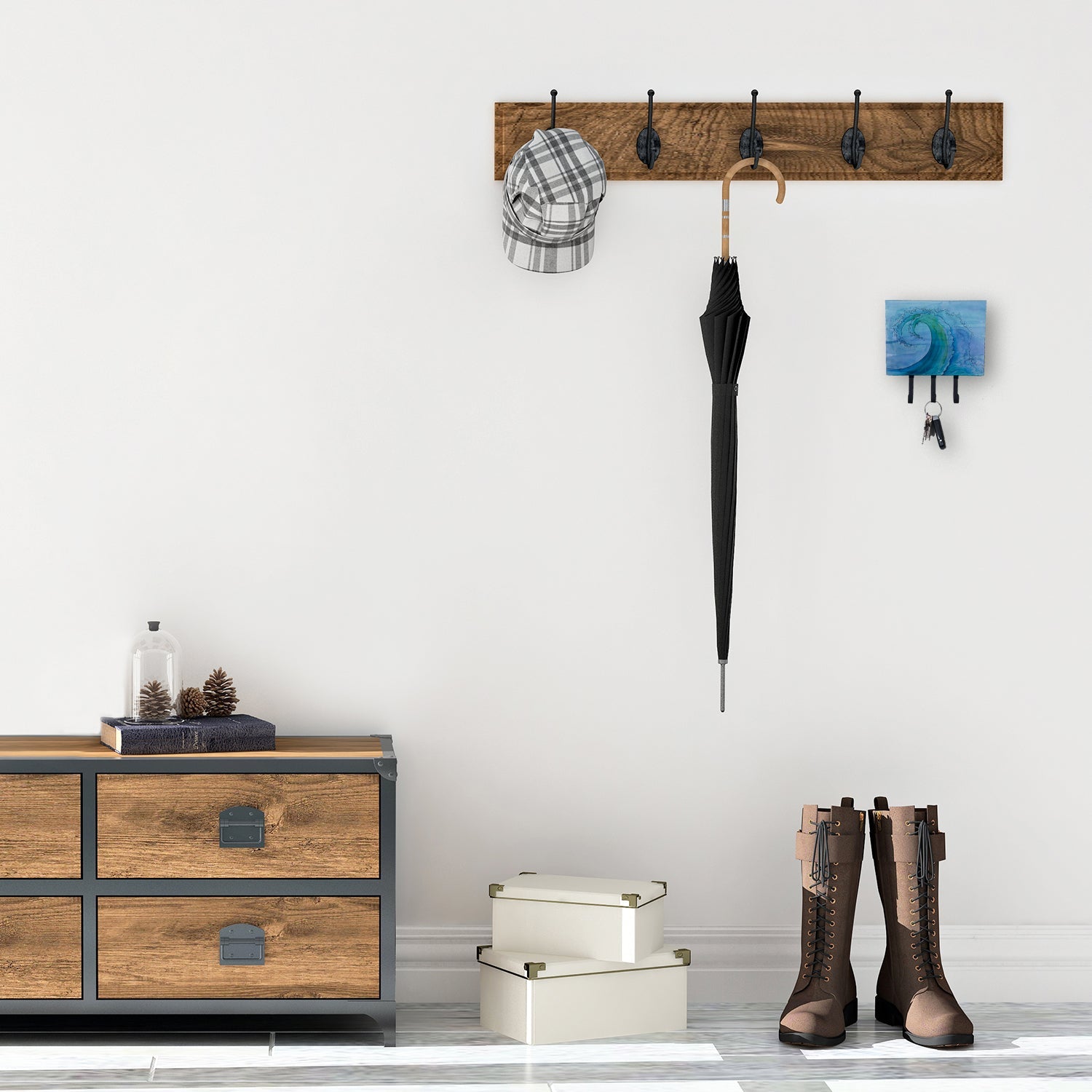Abstract Wave Leash or Key Holder Wall Hooks, Coat Rack Wall Mount, for Hanging Keys, Towels, Aprons, Leashes