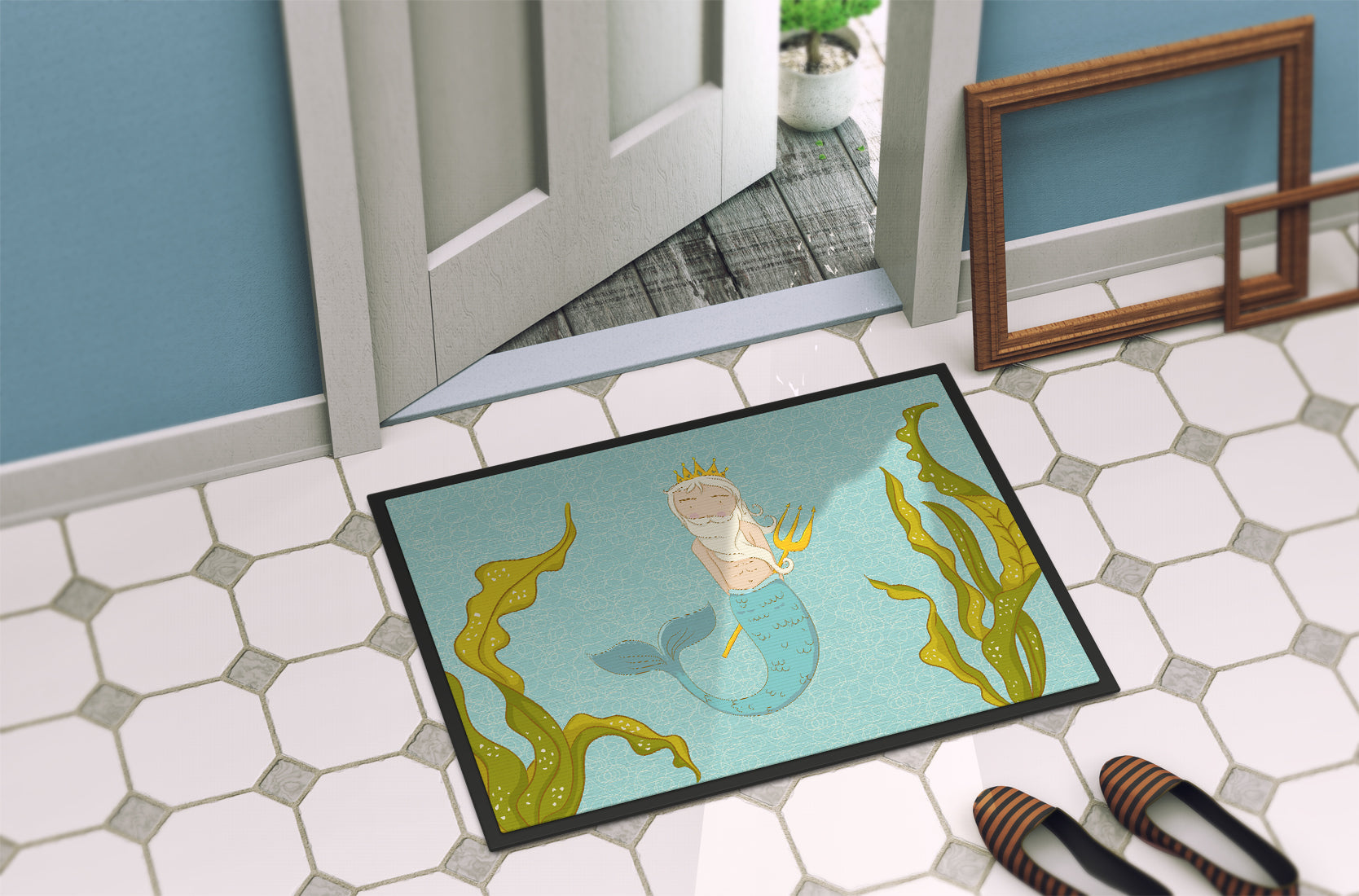 Neptune Merman Doormat Indoor Outdoor 24H X 36W Front Door Mat Rugs for Entryway, Non Slip Washable Low Pile,