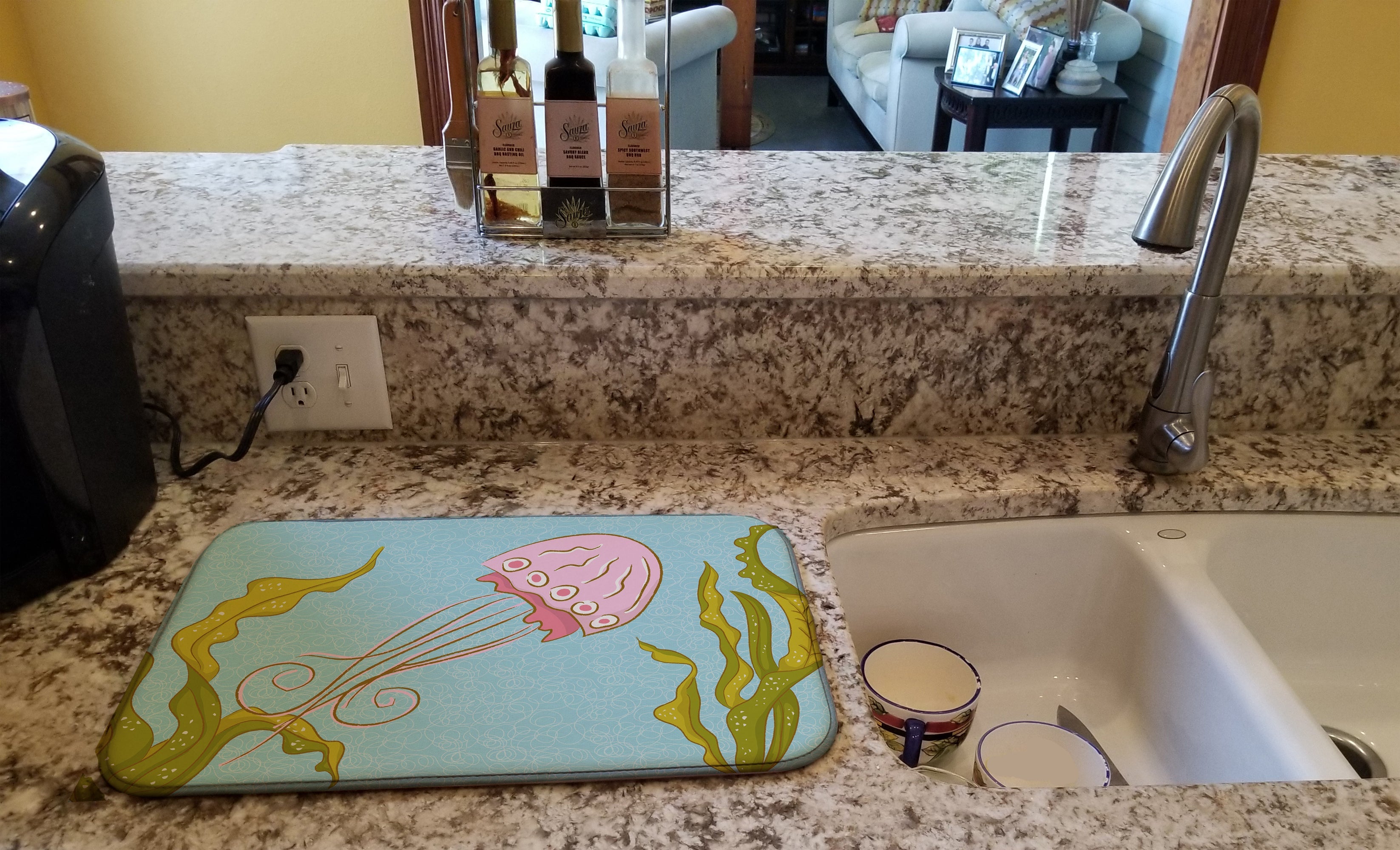 Jelly Fish Dish Drying Mat Absorbent Dish Drying Mat Pad for Kitchen Counter Dish Drainer Mat for Countertop, 14 x 21", Multicolor