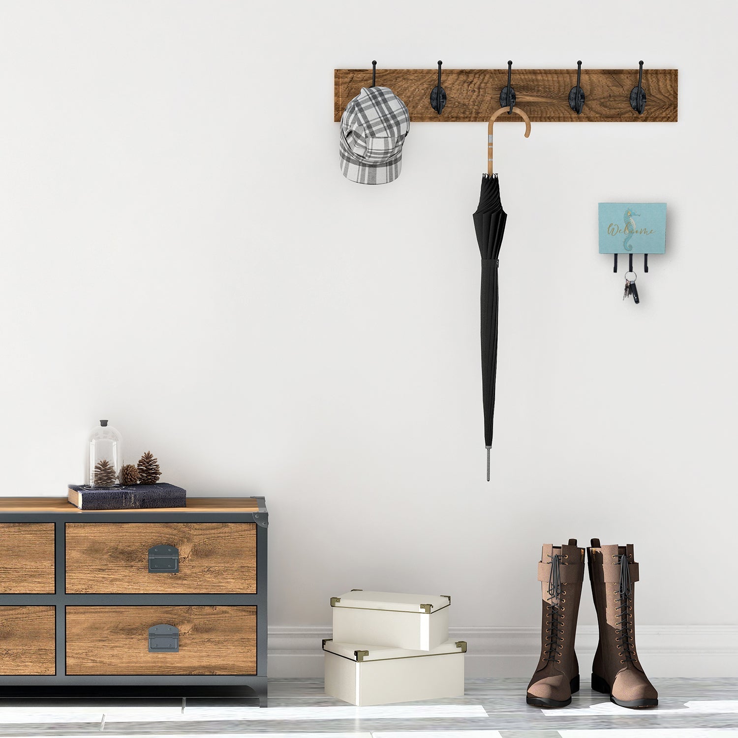 Seahorse Welcome Leash or Key Holder Wall Hooks, Coat Rack Wall Mount, for Hanging Keys, Towels, Aprons, Leashes