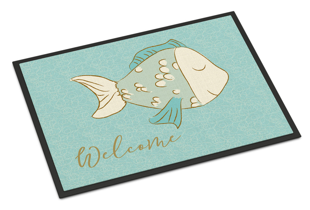 Blue Fish Welcome Doormat Indoor Outdoor 24H X 36W Front Door Mat Rugs for Entryway, Non Slip Washable Low Pile,