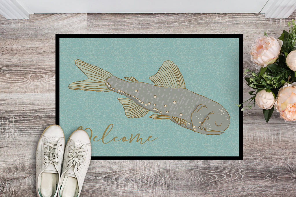 Fish Welcome Doormat Indoor Outdoor 24H X 36W Front Door Mat Rugs for Entryway, Non Slip Washable Low Pile,