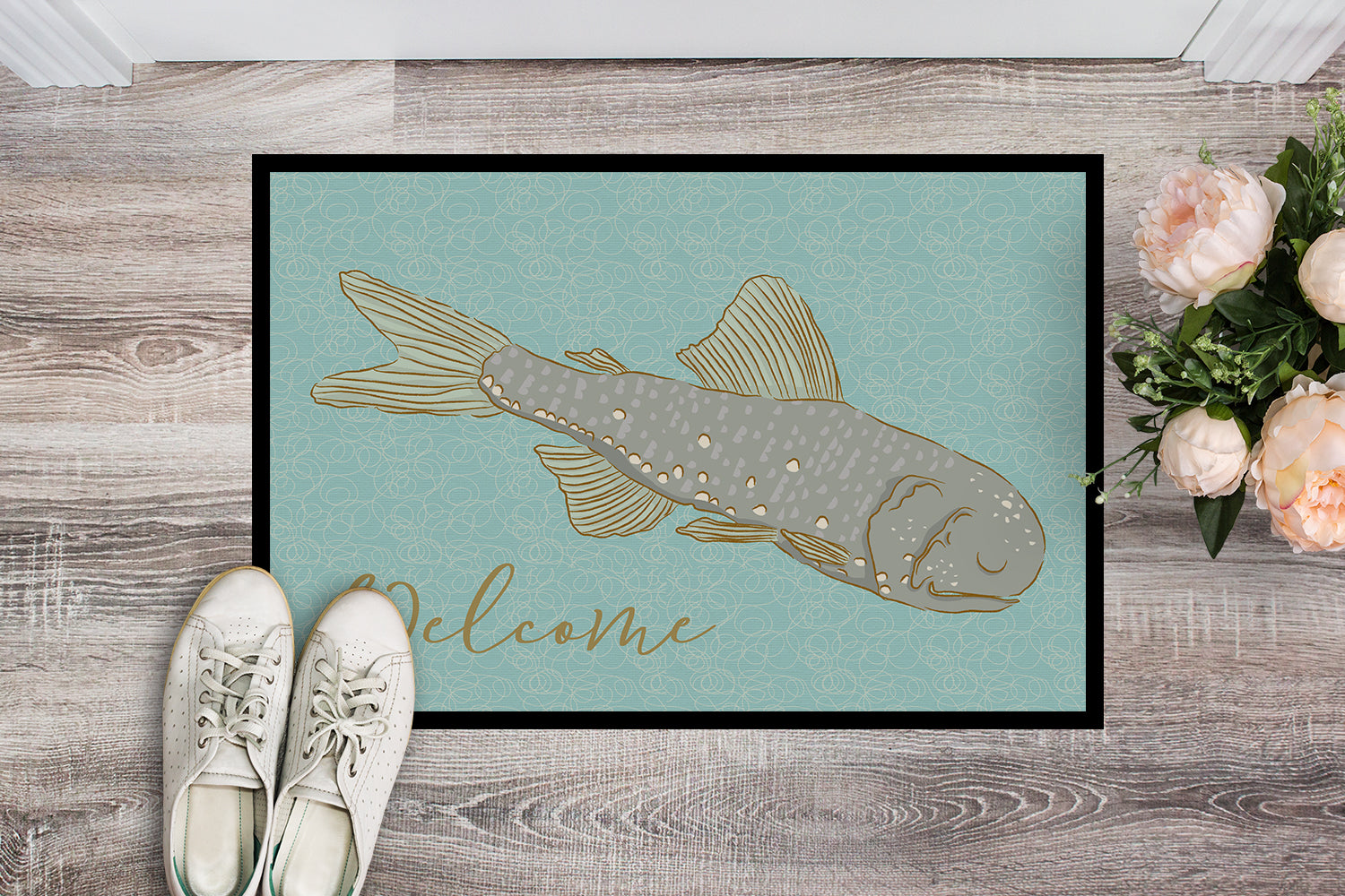 Fish Welcome Doormat Indoor Outdoor 18H X 27W Front Door Mat Rugs for Entryway, Non Slip Washable