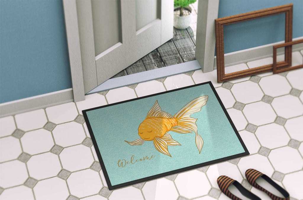Gold Fish Welcome Doormat Indoor Outdoor 24H X 36W Front Door Mat Rugs for Entryway, Non Slip Washable Low Pile,