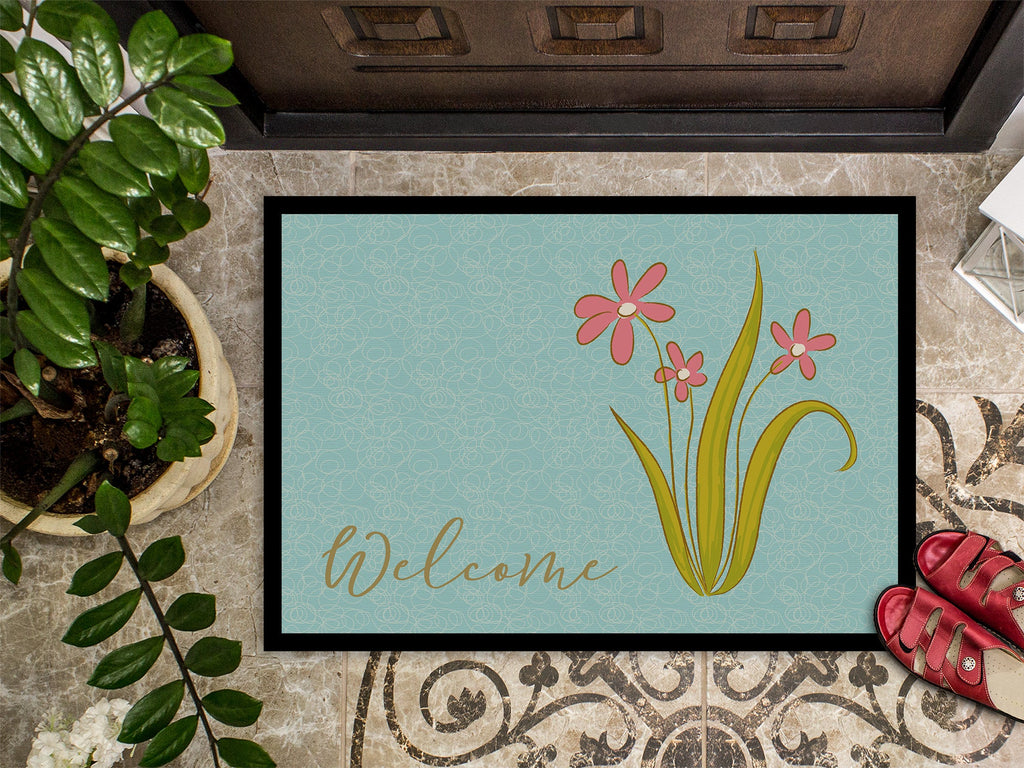 Flowers Welcome Doormat Indoor Outdoor 18H X 27W Front Door Mat Rugs for Entryway, Non Slip Washable