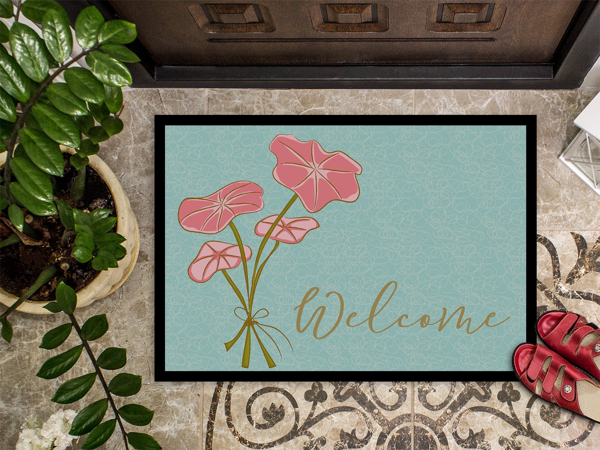 Bunch of Flowers Welcome Doormat Indoor Outdoor 18H X 27W Front Door Mat Rugs for Entryway, Non Slip Washable