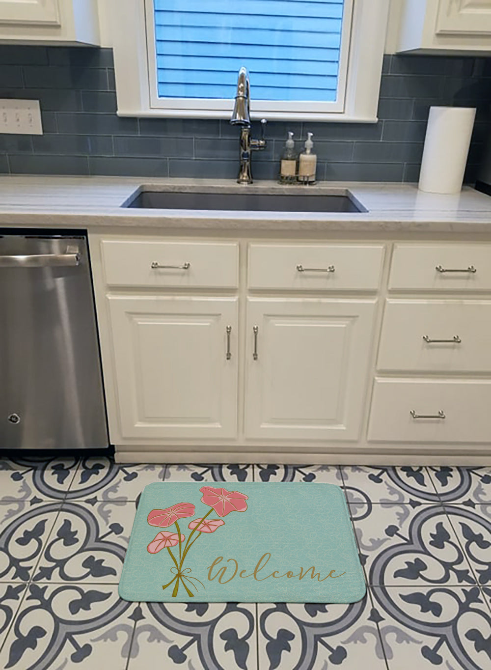 Bunch of Flowers Welcome Memory Foam Kitchen Mat Machine Washable Anti-Fatigue Cushion Comfort Bath or Kitchen Rug