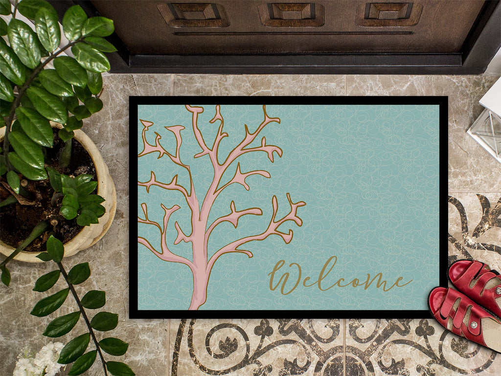 Coral Welcome Doormat Indoor Outdoor 24H X 36W Front Door Mat Rugs for Entryway, Non Slip Washable Low Pile,