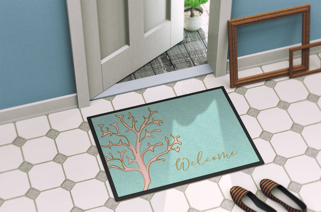 Coral Welcome Doormat Indoor Outdoor 18H X 27W Front Door Mat Rugs for Entryway, Non Slip Washable