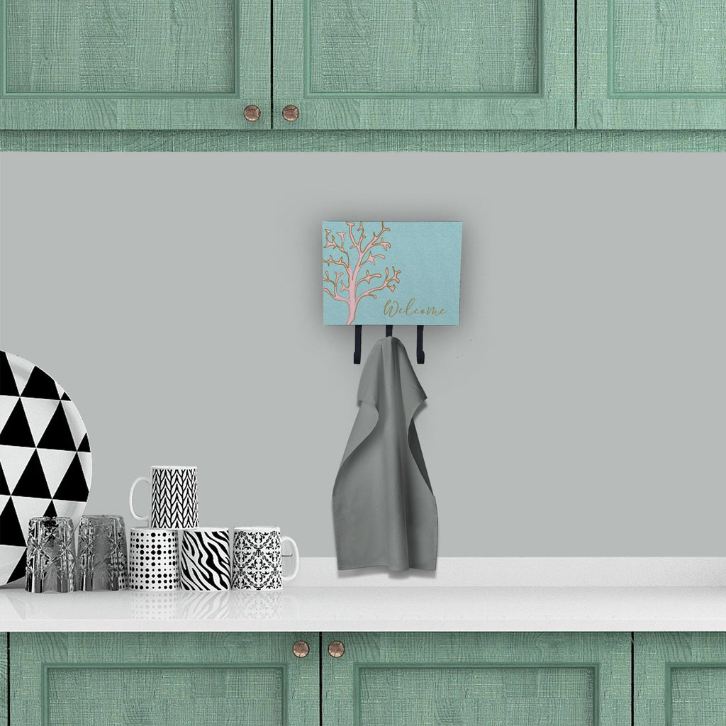 Coral Welcome Leash or Key Holder Wall Hooks, Coat Rack Wall Mount, for Hanging Keys, Towels, Aprons, Leashes