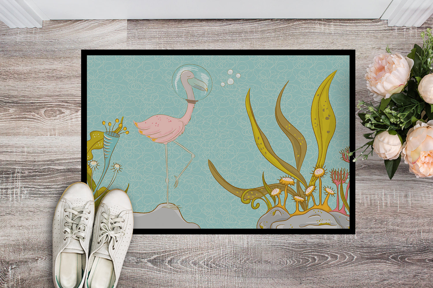 Flamingo Underwater #2 Doormat Indoor Outdoor 24H X 36W Front Door Mat Rugs for Entryway, Non Slip Washable Low Pile,