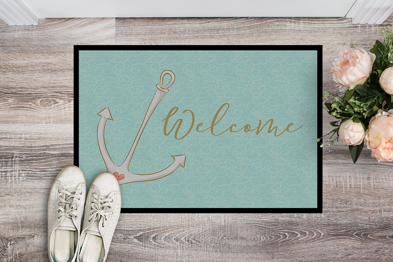 Anchor Welcome Doormat Indoor Outdoor 24H X 36W Front Door Mat Rugs for Entryway, Non Slip Washable Low Pile,