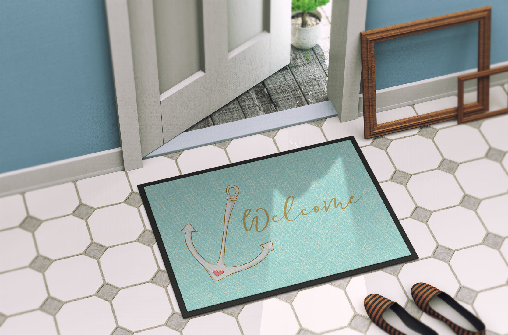Anchor Welcome Doormat Indoor Outdoor 24H X 36W Front Door Mat Rugs for Entryway, Non Slip Washable Low Pile,