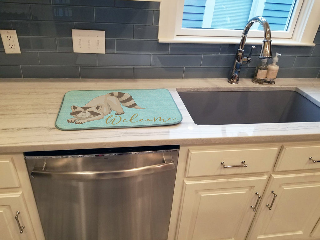 Raccoon Welcome Dish Drying Mat Absorbent Dish Drying Mat Pad for Kitchen Counter Dish Drainer Mat for Countertop, 14 x 21", Multicolor