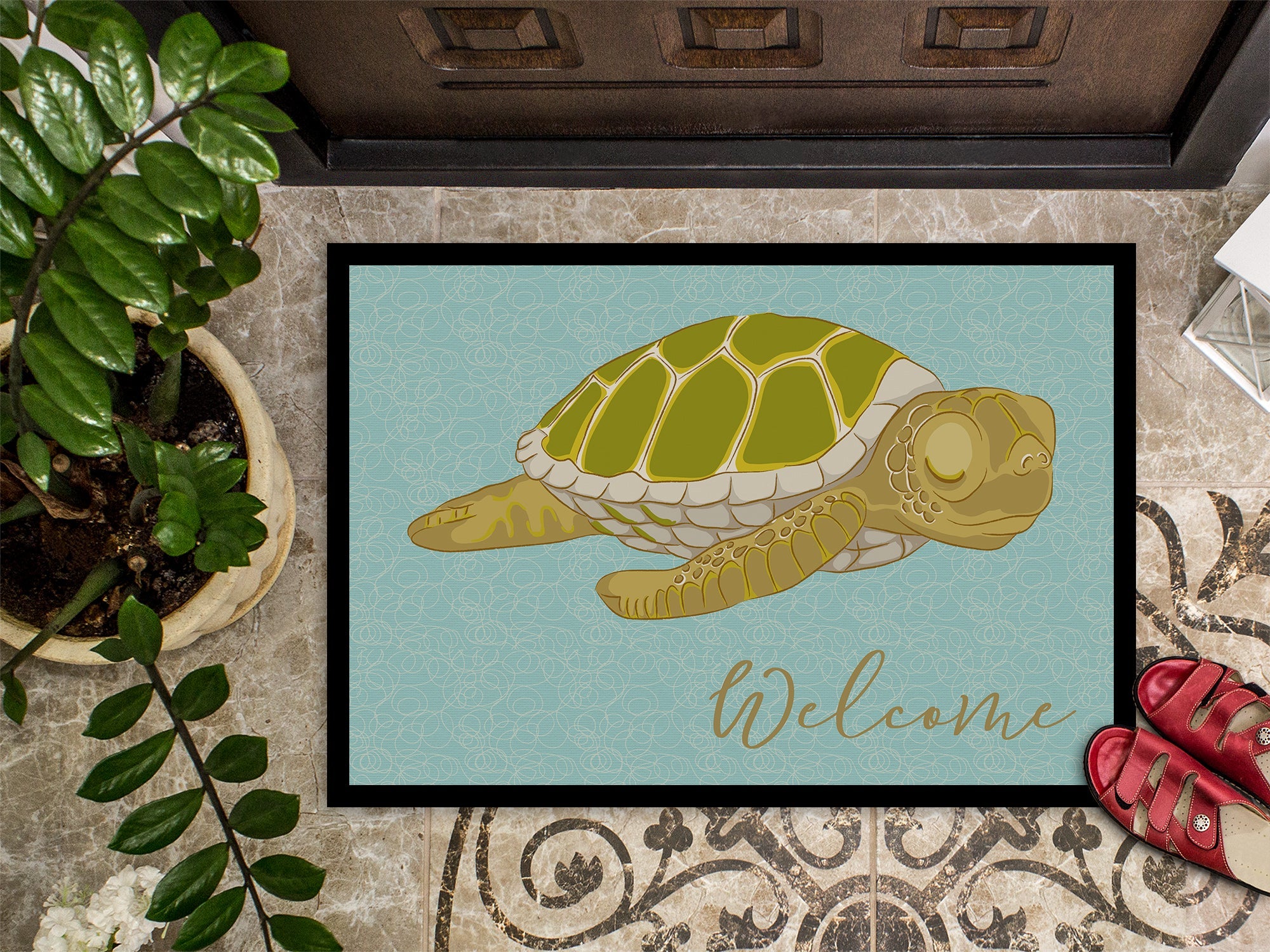 Sea Turtle Welcome Doormat Indoor Outdoor 18H X 27W Front Door Mat Rugs for Entryway, Non Slip Washable