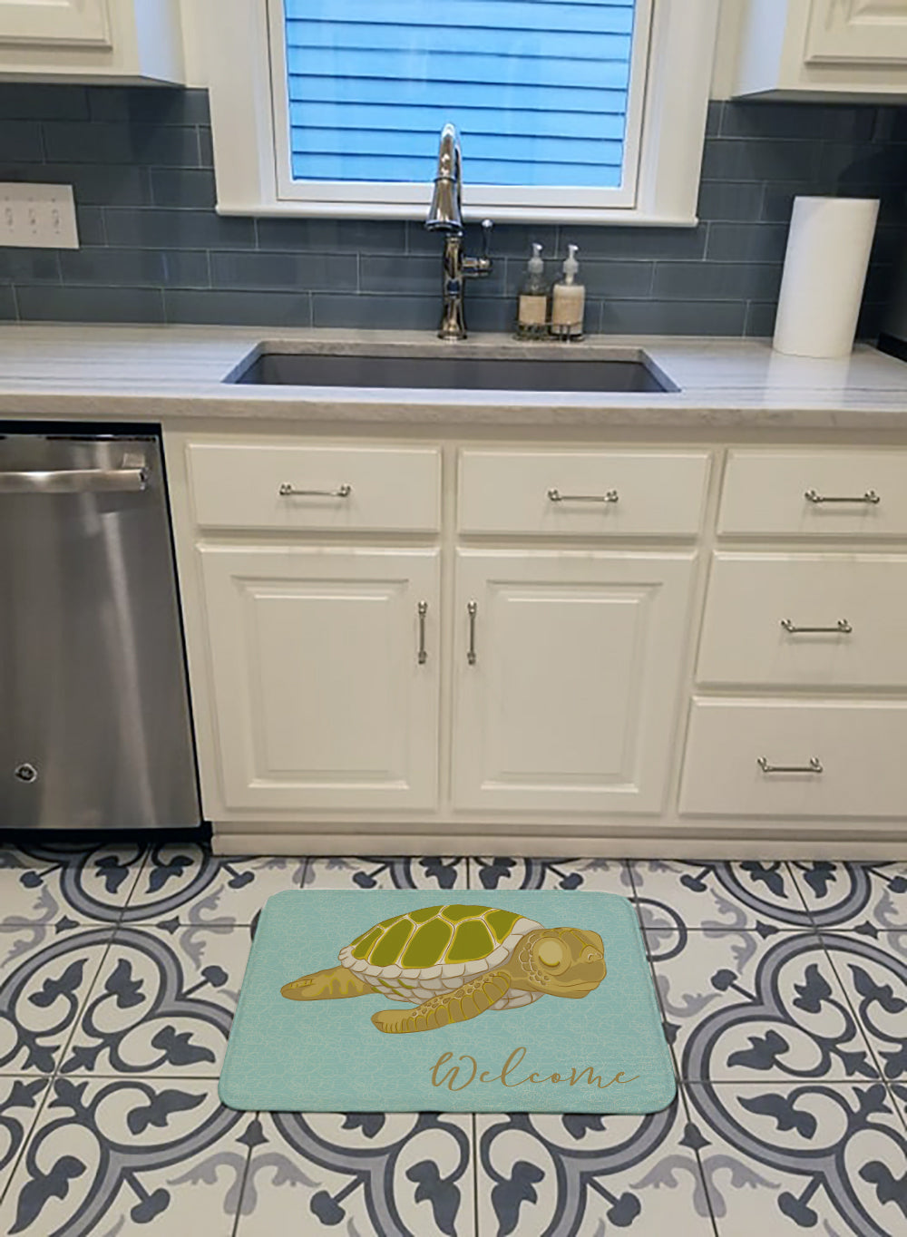 Sea Turtle Welcome Memory Foam Kitchen Mat Machine Washable Anti-Fatigue Cushion Comfort Bath or Kitchen Rug